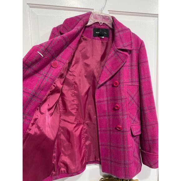 MODA INTERNATION Poly wool blend pink plaid winter coat women's size Large - Picture 5 of 7
